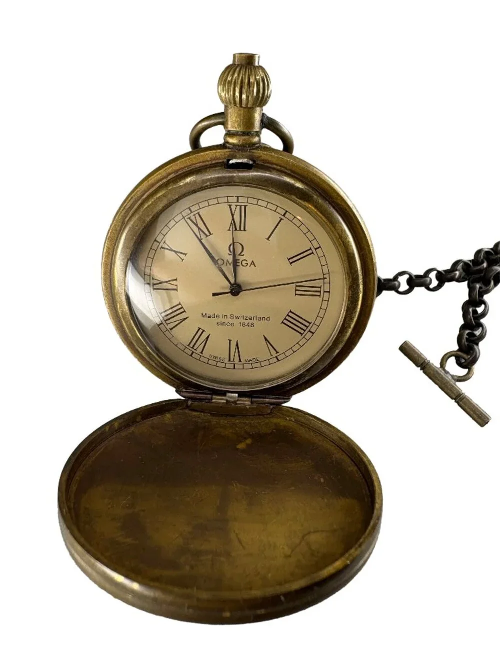 Vintage Art Pocket Watch 50mm Pearl Bezel Classical Painting Dial 300mm Chain